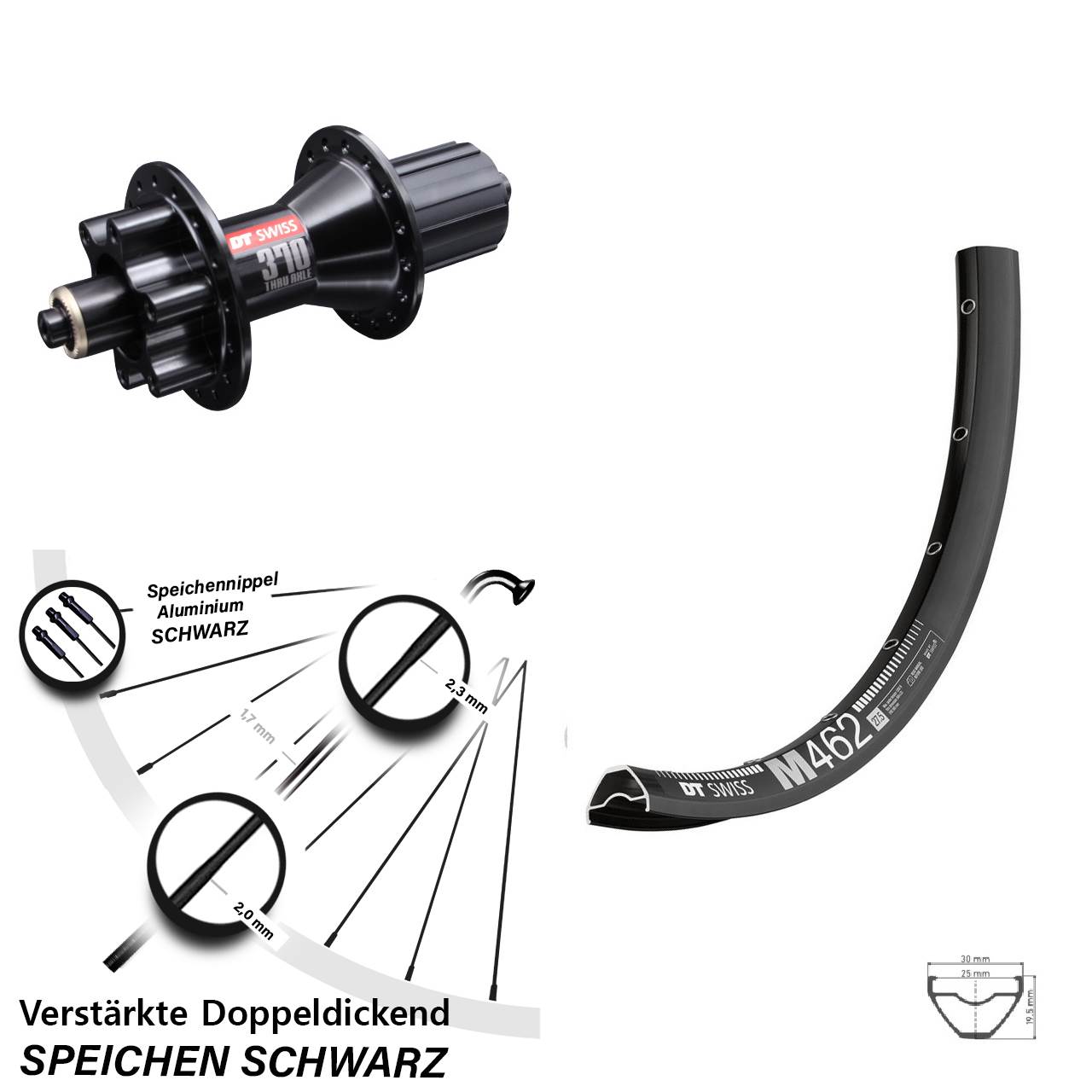 Disc Laufrad für Schnellspanner 27,5 Zoll DT Swiss M462 DT Swiss 370 8-11 fach HG