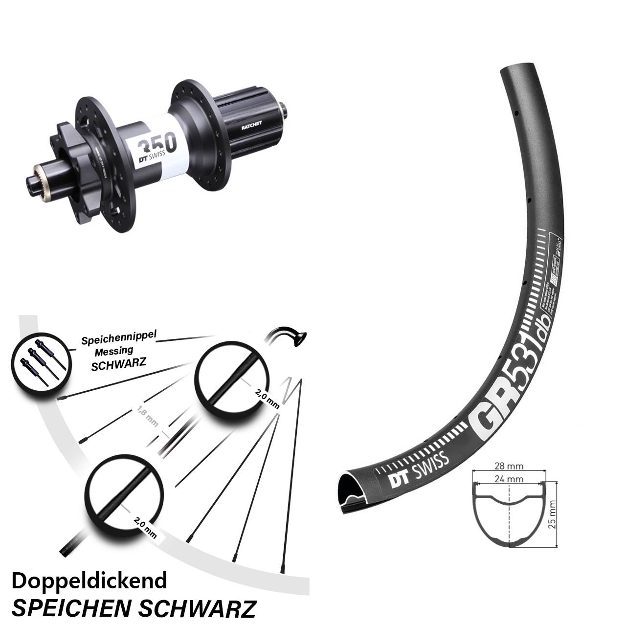 27,5 Zoll DT Swiss GR531-350 Disc Laufrad QR 8-11 fach