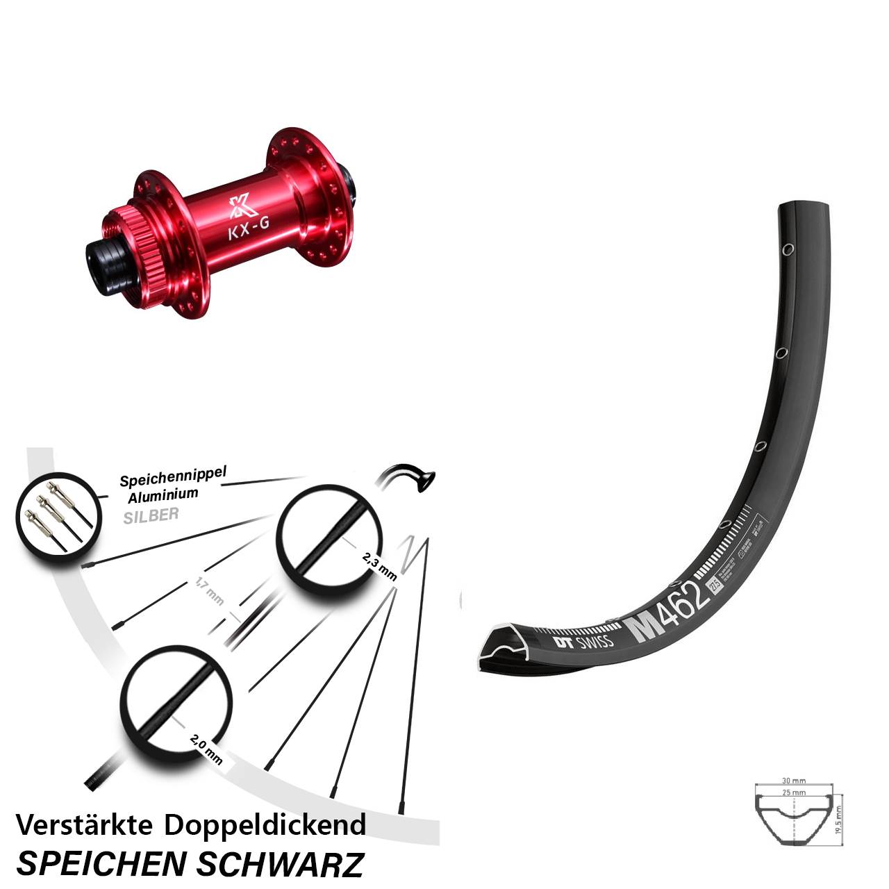 Vorderrad Centerlock 29 Zoll DT Swiss M462 KX-G rot 15x100