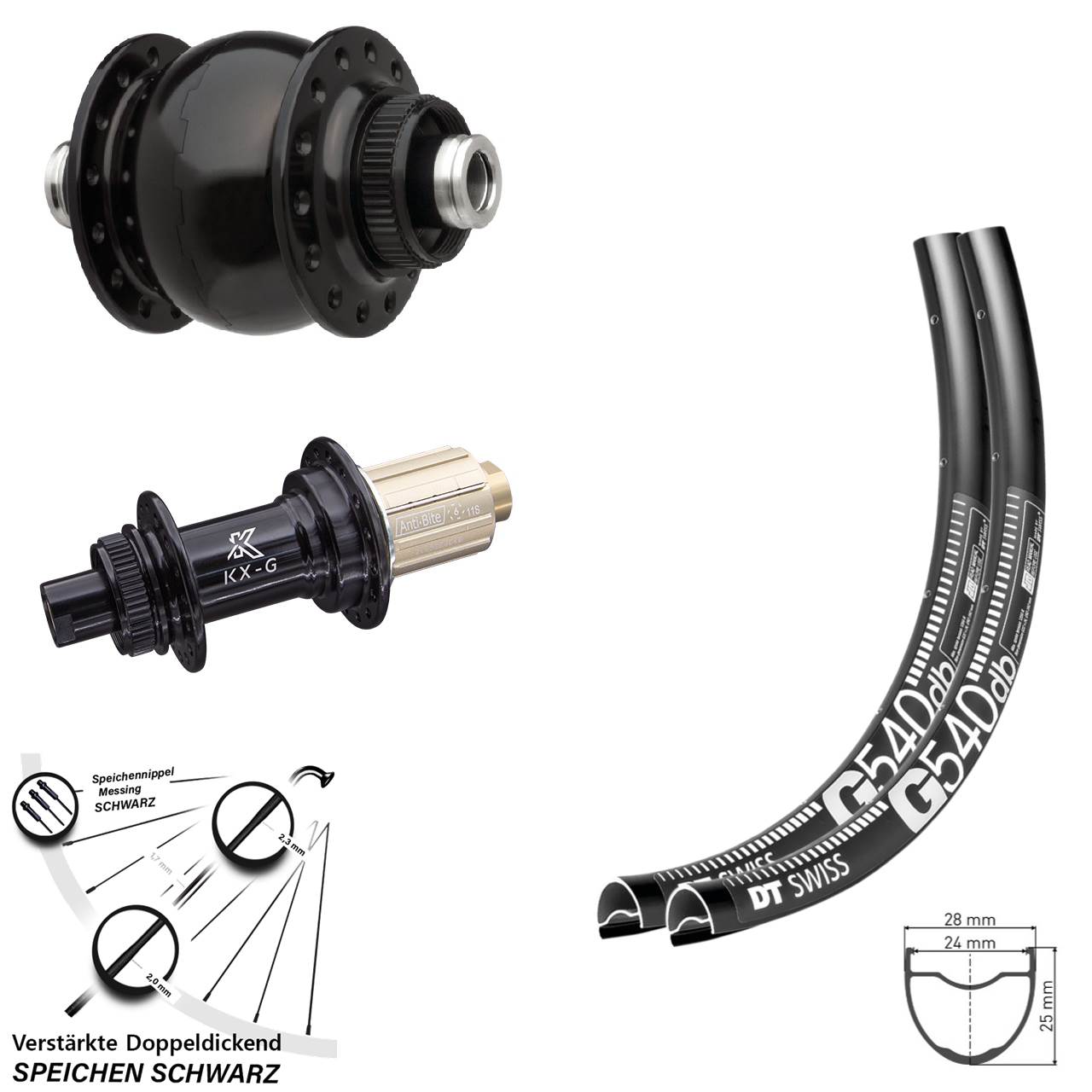 Disc Laufradsatz 27,5 Zoll DT Swiss G 540 KX-G SON delux 8-12 fach HG 12x100/142