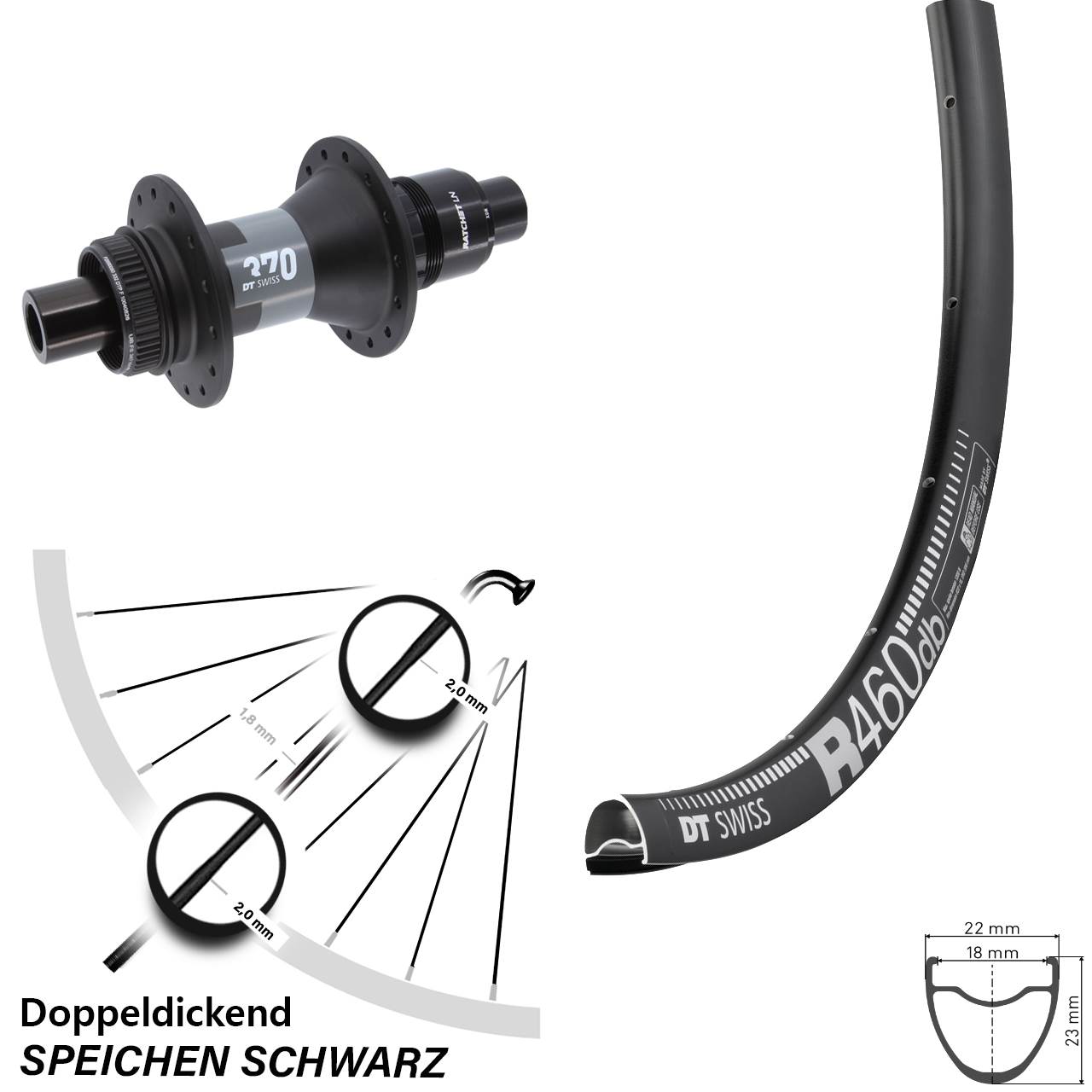 28 Zoll DT Swiss R 460-370 Hinterrad Centerlock 12x142