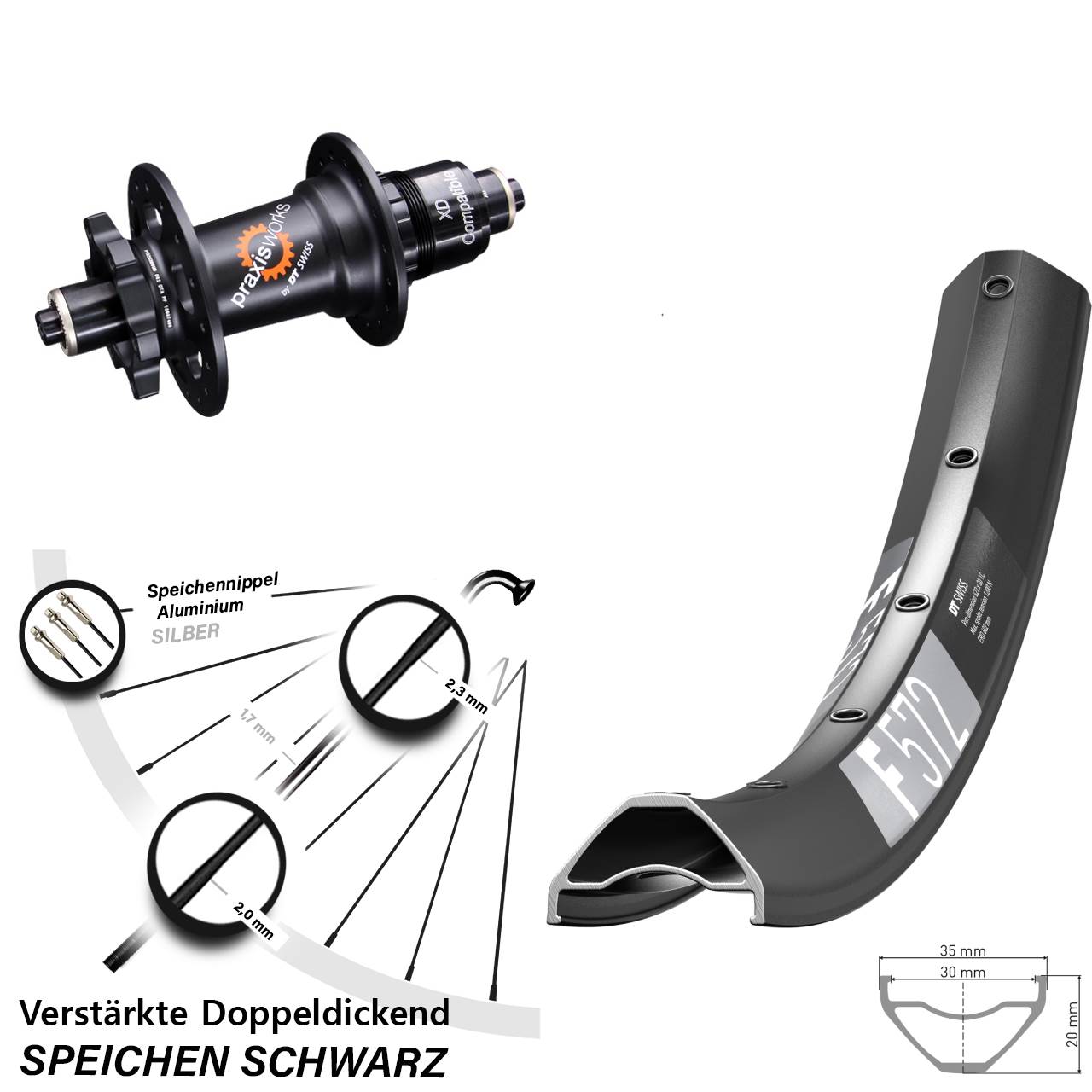 6-Loch Hinterrad 29 Zoll DT Swiss F 572 DT Swiss 350 XD 11-12 fach QR