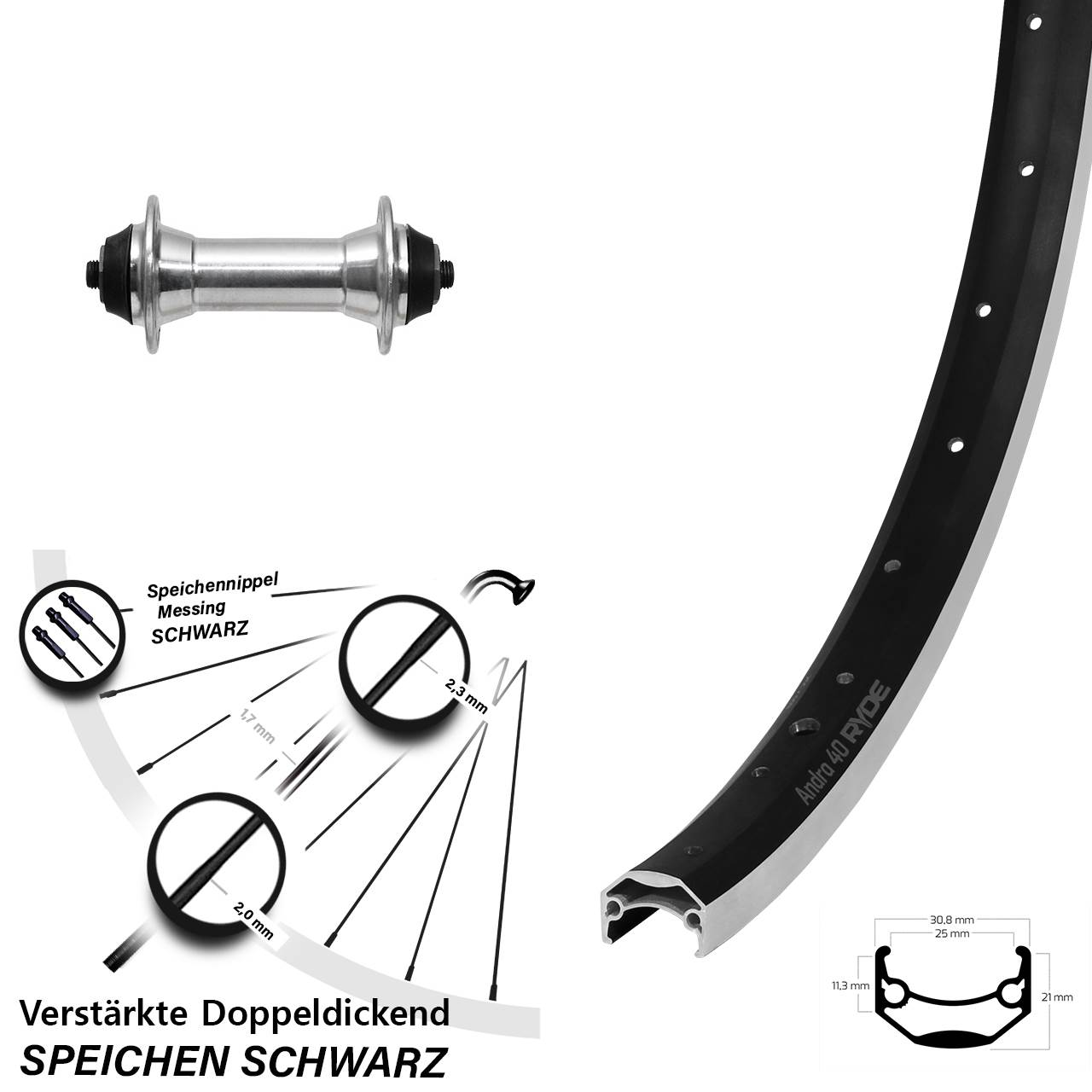 20 Zoll Ryde Andra 40 Formula FM-21 Laufrad für Schnellspanner