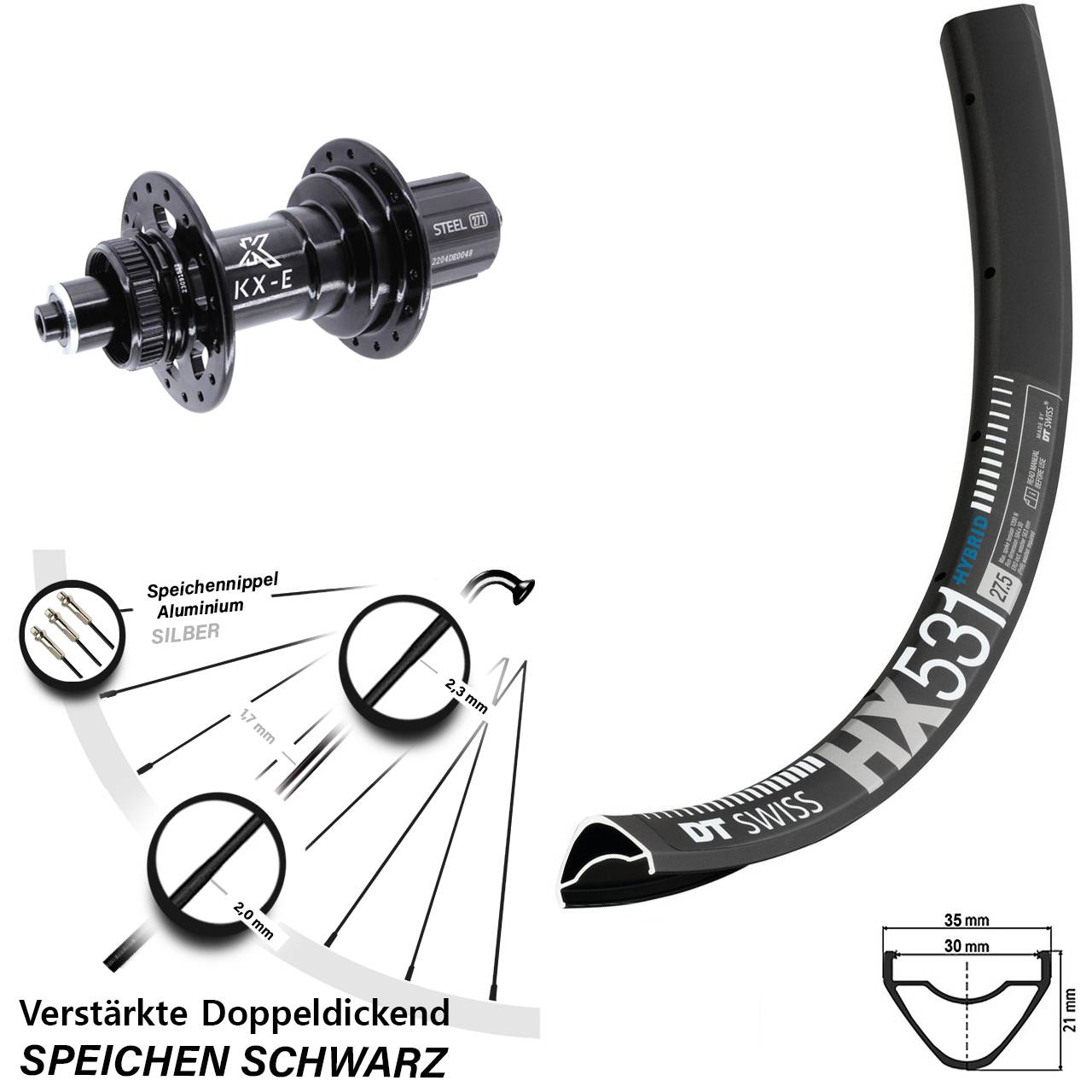 Disc Laufrad QR 29 Zoll DT Swiss HX531 KX-E 8-12 fach