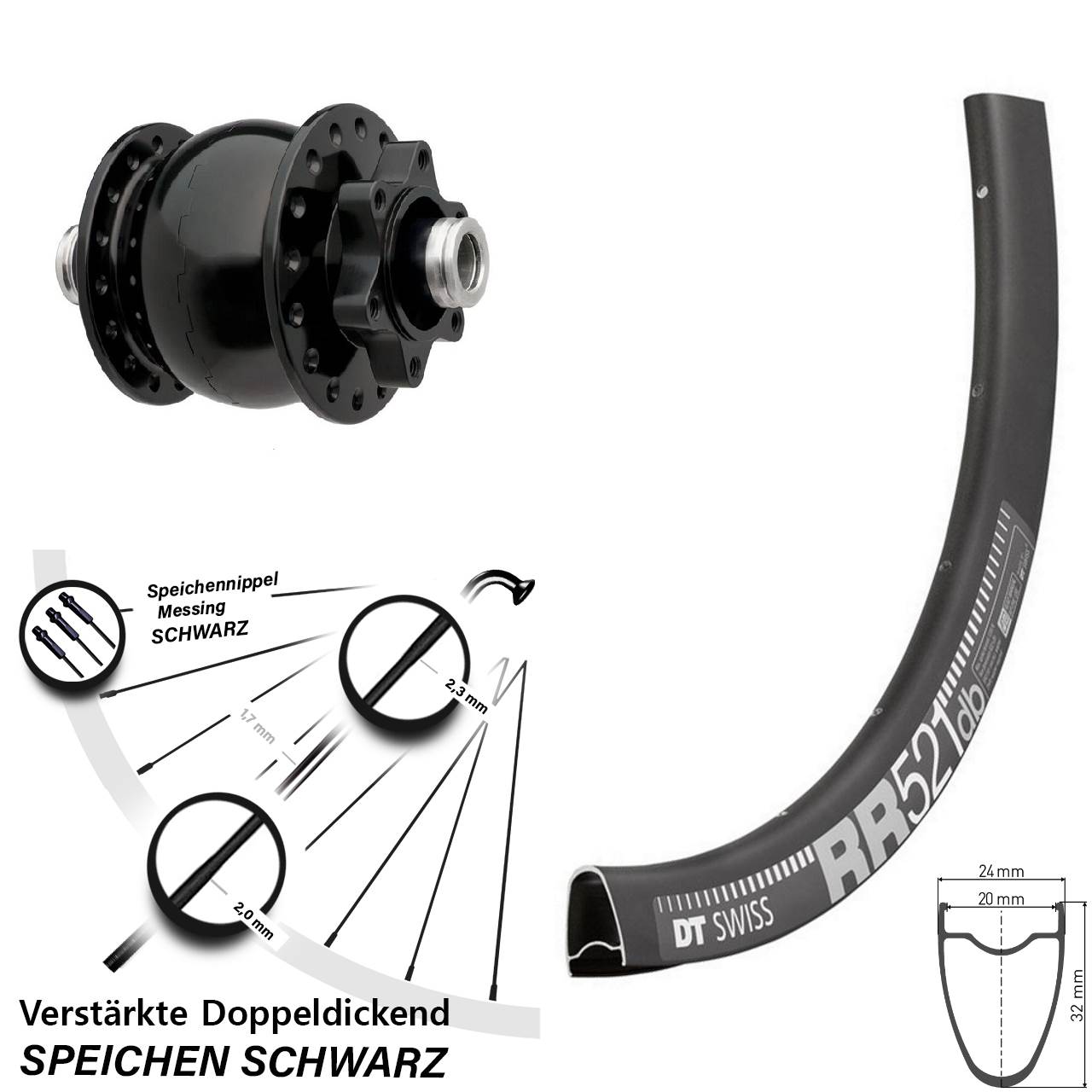 Disc Vorderrad mit Nabendynamo SON 28 Zoll DT Swiss RR 521 12x100