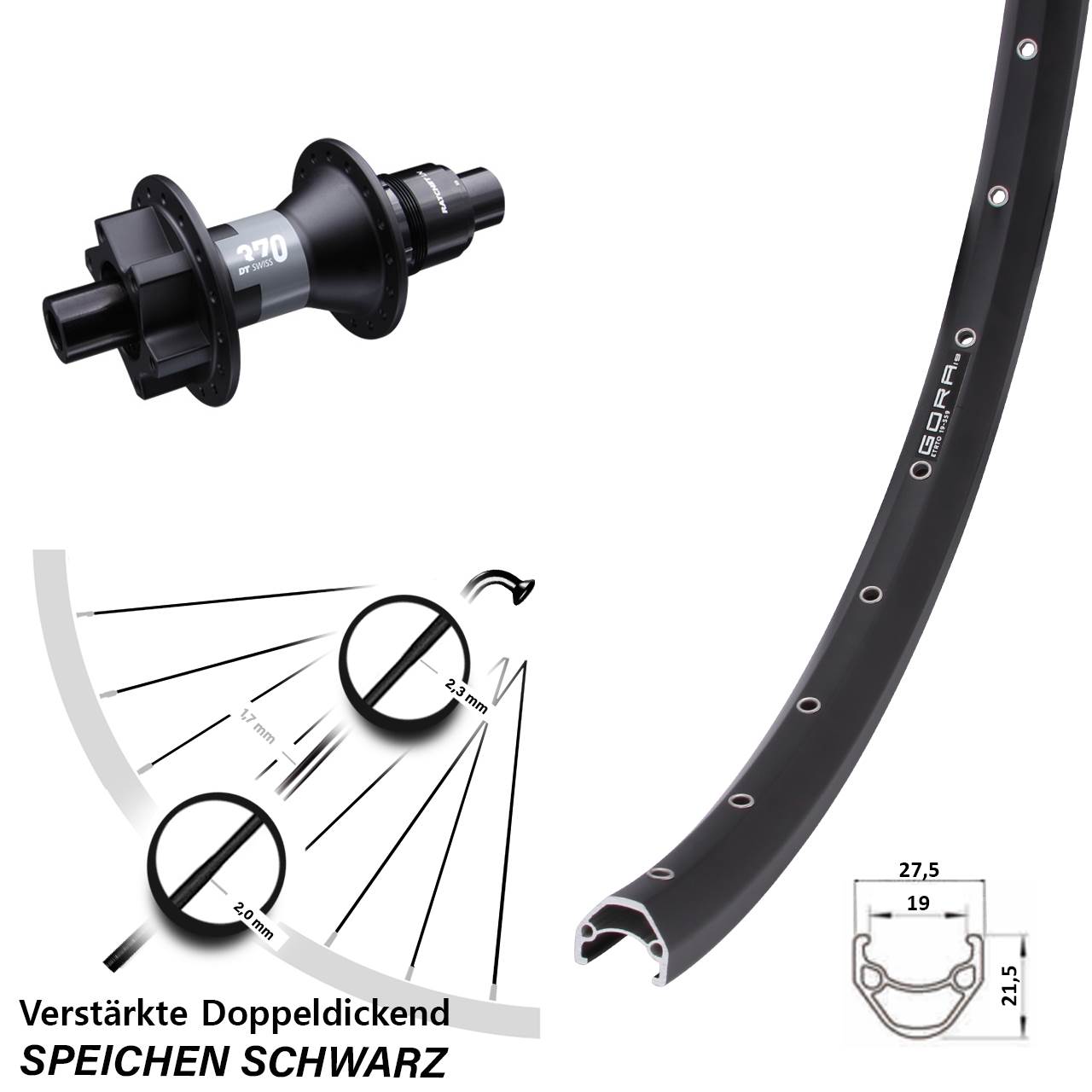 26 Zoll Gora 19 DT Swiss 370 Hinterrad 6-Loch 12x142 XD