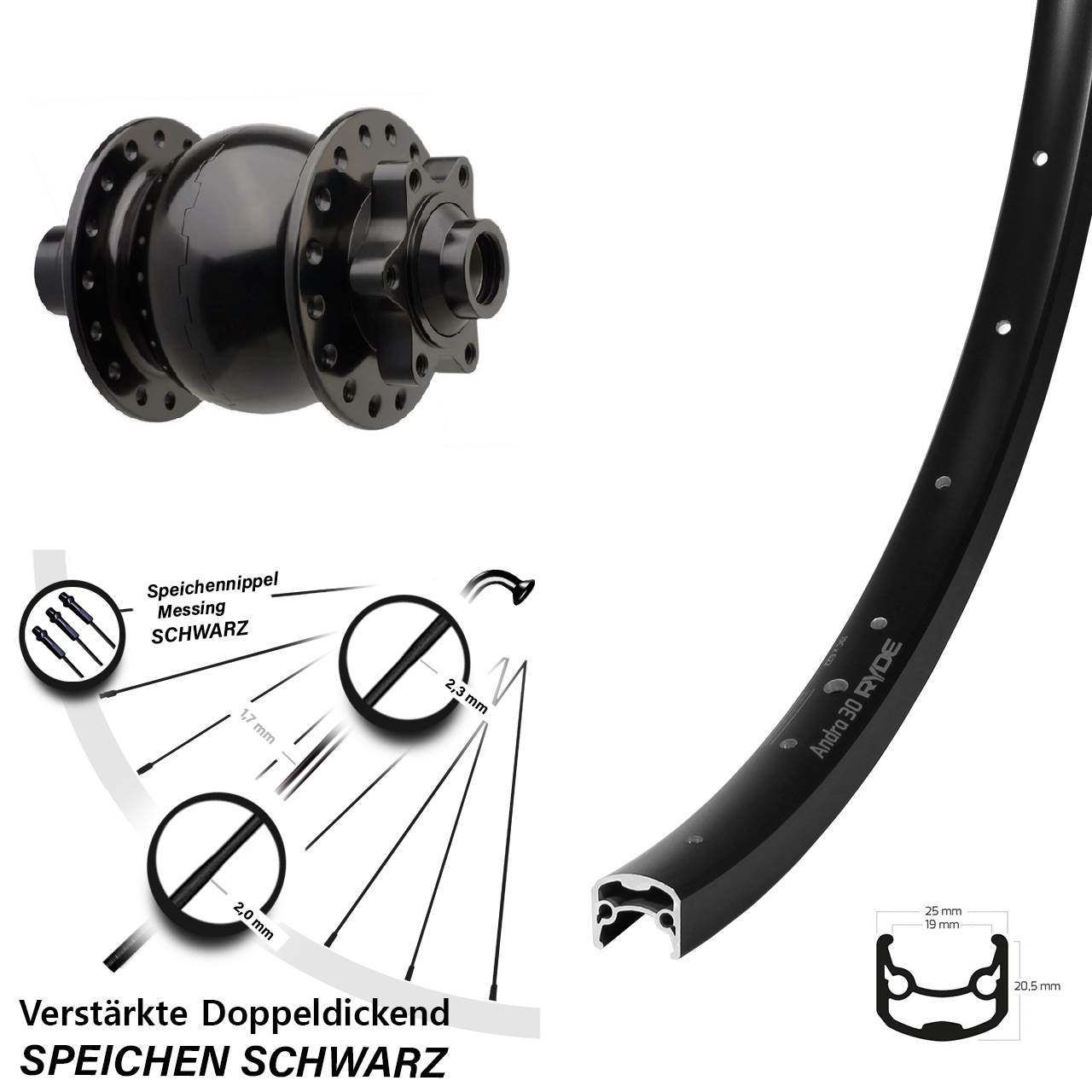 28-29 Zoll Ryde Andra 30 Disc SON 28 Vorderrad Nabendynamo Boost
