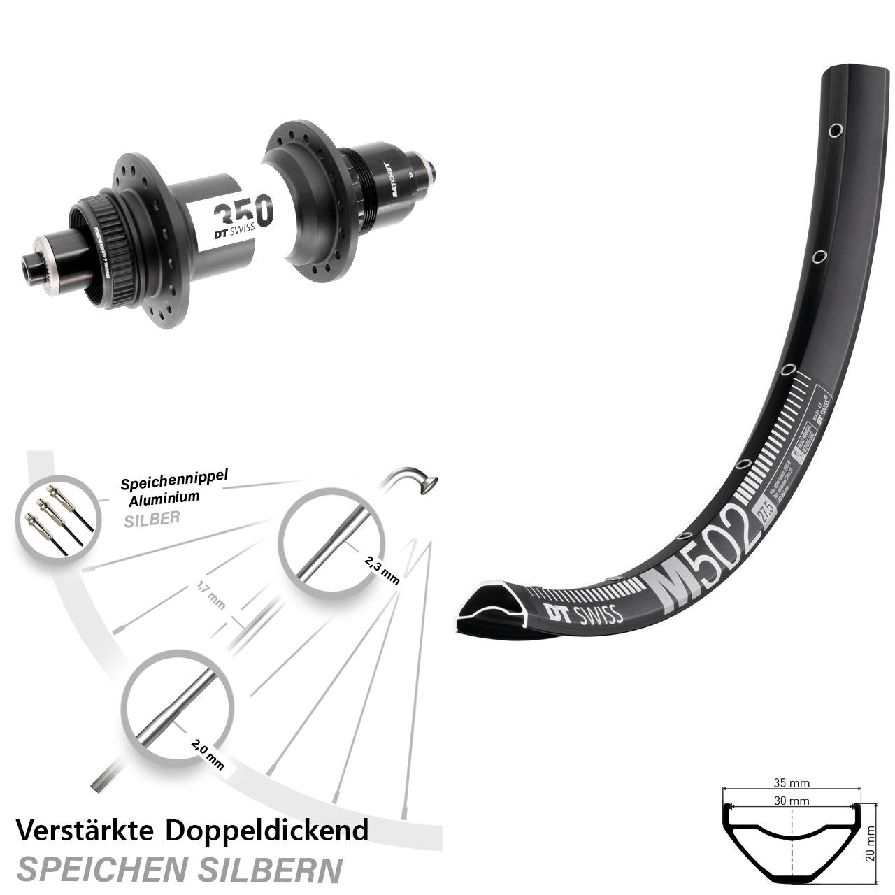 DT Swiss M 502-350 29 Zoll Disc Hinterrad QR XD