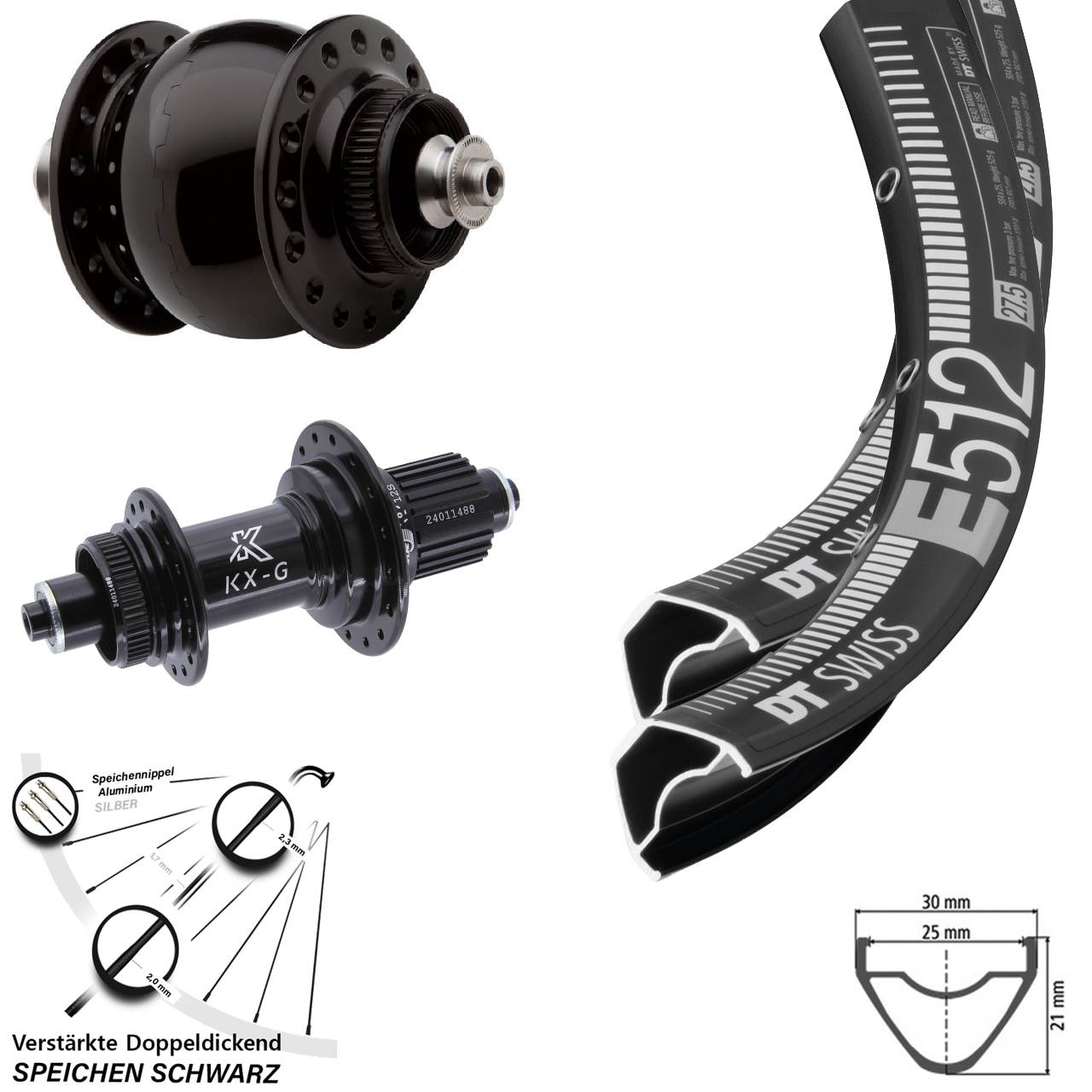 Laufradsatz Centerlock 27,5 Zoll DT Swiss E512 KX-G SON 28 Micro Spline für Schnellspanner