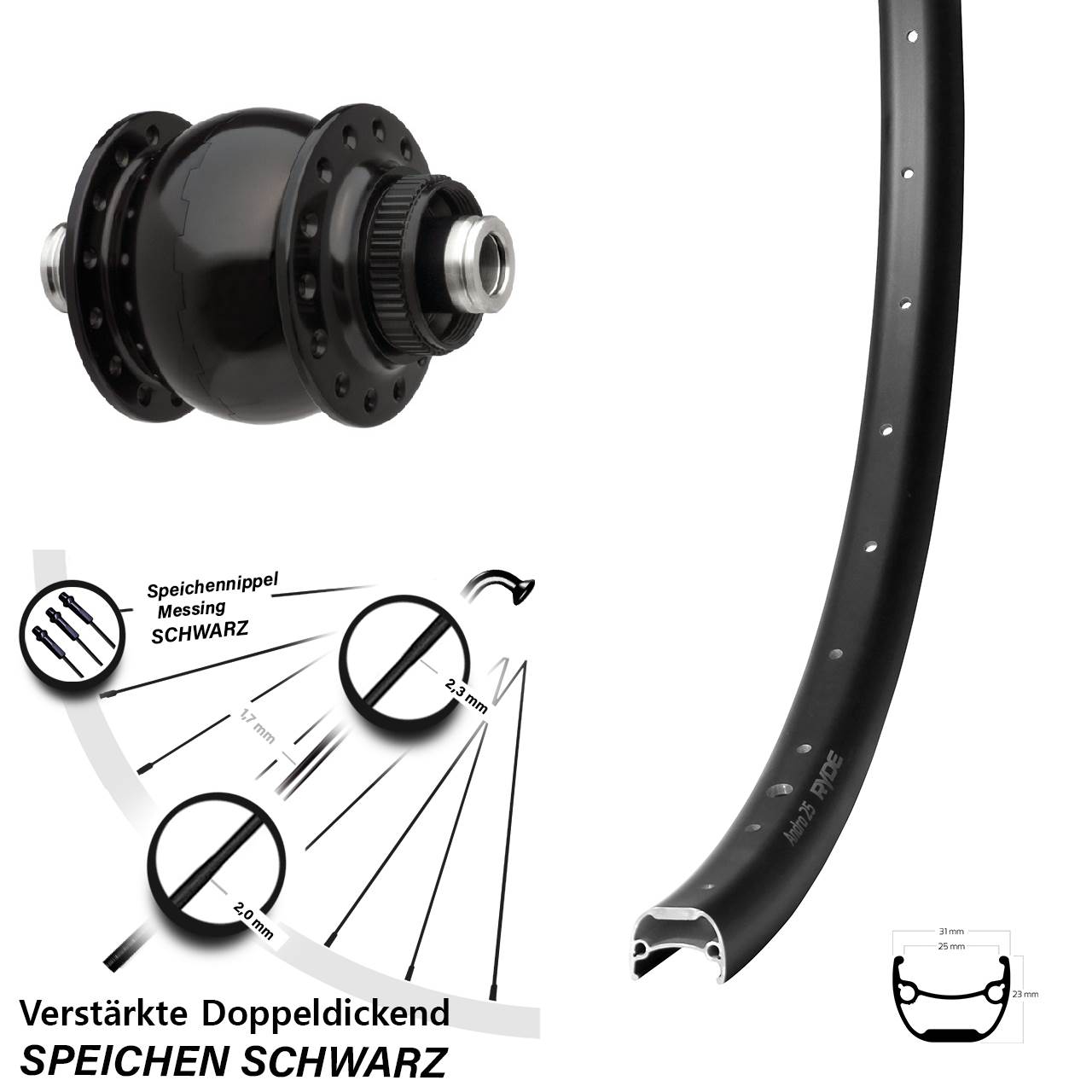 SON 28 Ryde Andra 25 28-29 Zoll Nabendynamovorderrad Centerlock 12x100