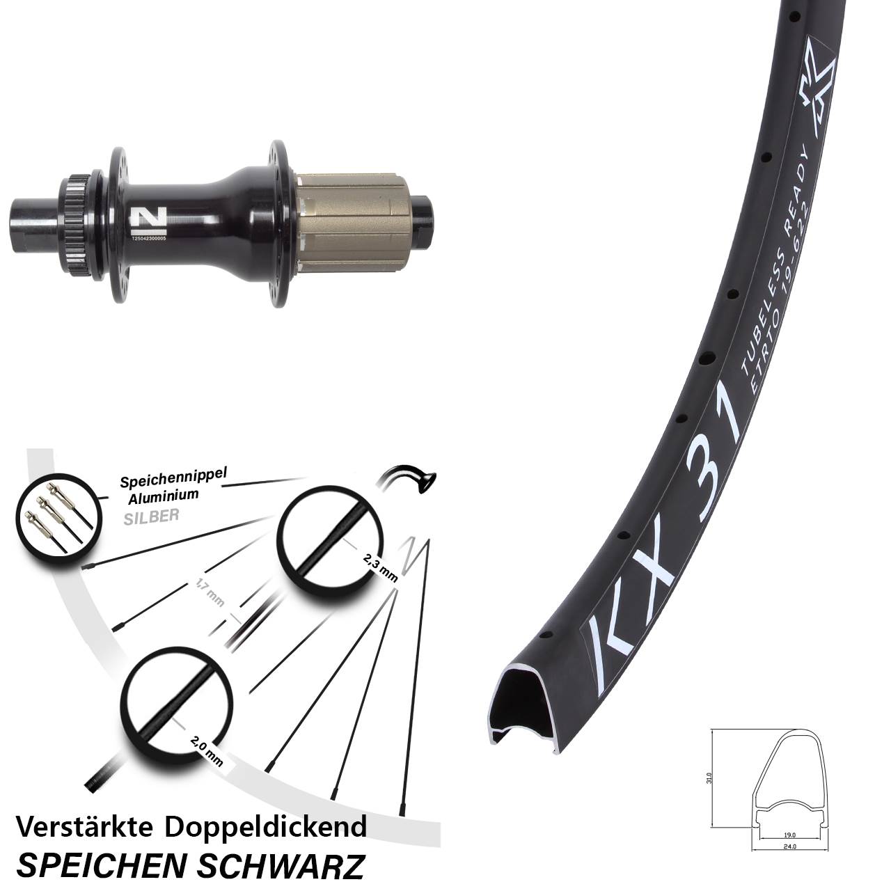 28 Zoll KX31 OS Novatec D792SB Hinterrad Centerlock 12x142 8-12 fach