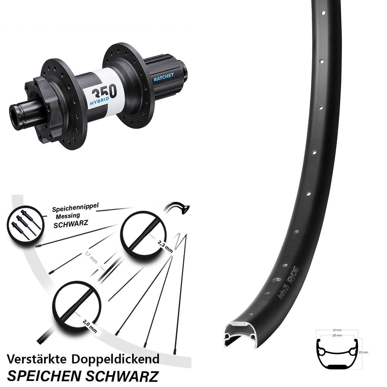 Ryde Andra 25 DT Swiss 350 Hybrid 28-29 Zoll Disc Laufrad 12x148 8-11 fach