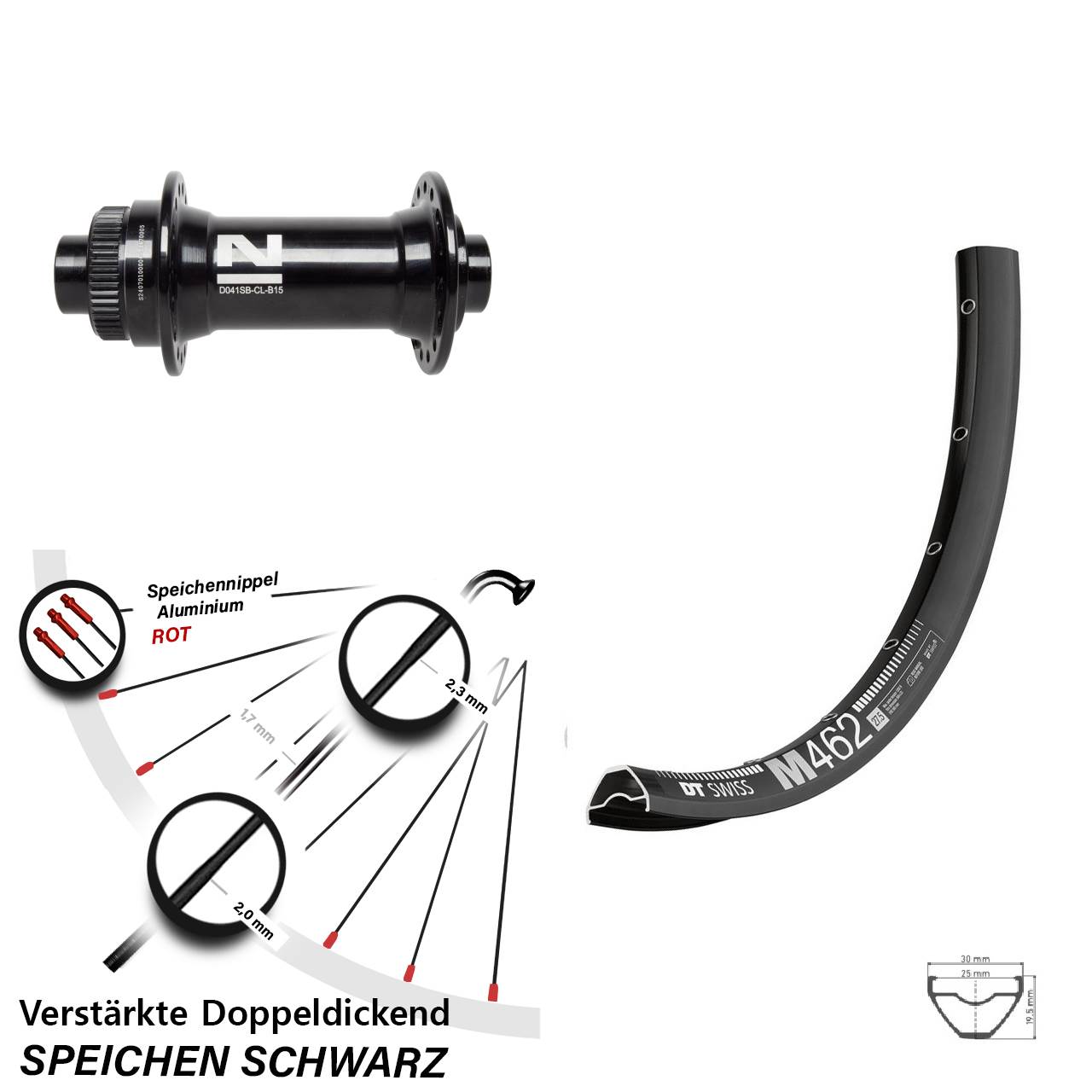 Boost Disc Vorderrad 15x110 27,5 Zoll DT Swiss M462 Novatec D041SB