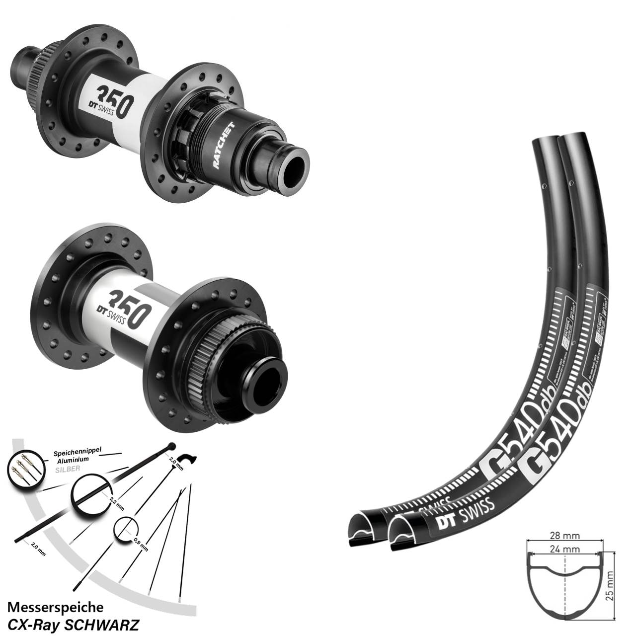 28-29 Zoll DT Swiss G540-350 Ratchet 36 Laufradsatz 12x100/142 XDR CX-Ray
