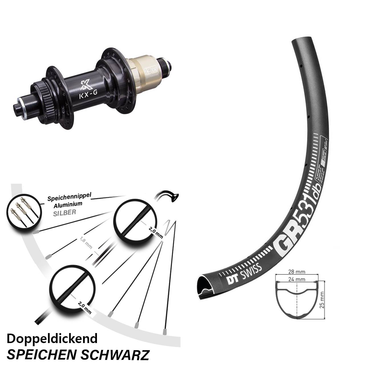 27,5 Zoll DT Swiss GR531 KX-G XD-R Hinterrad Centerlock QR