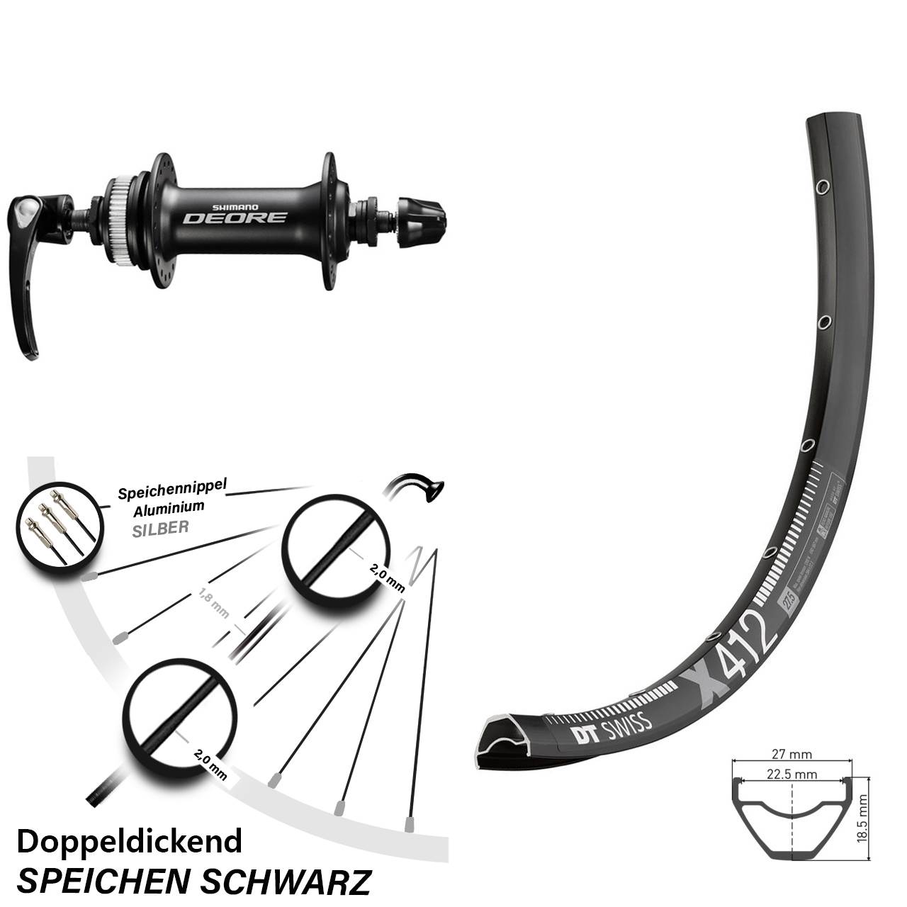 29 Zoll DT Swiss X 412 Shimano Deore Disc Vorderrad für Schnellspanner