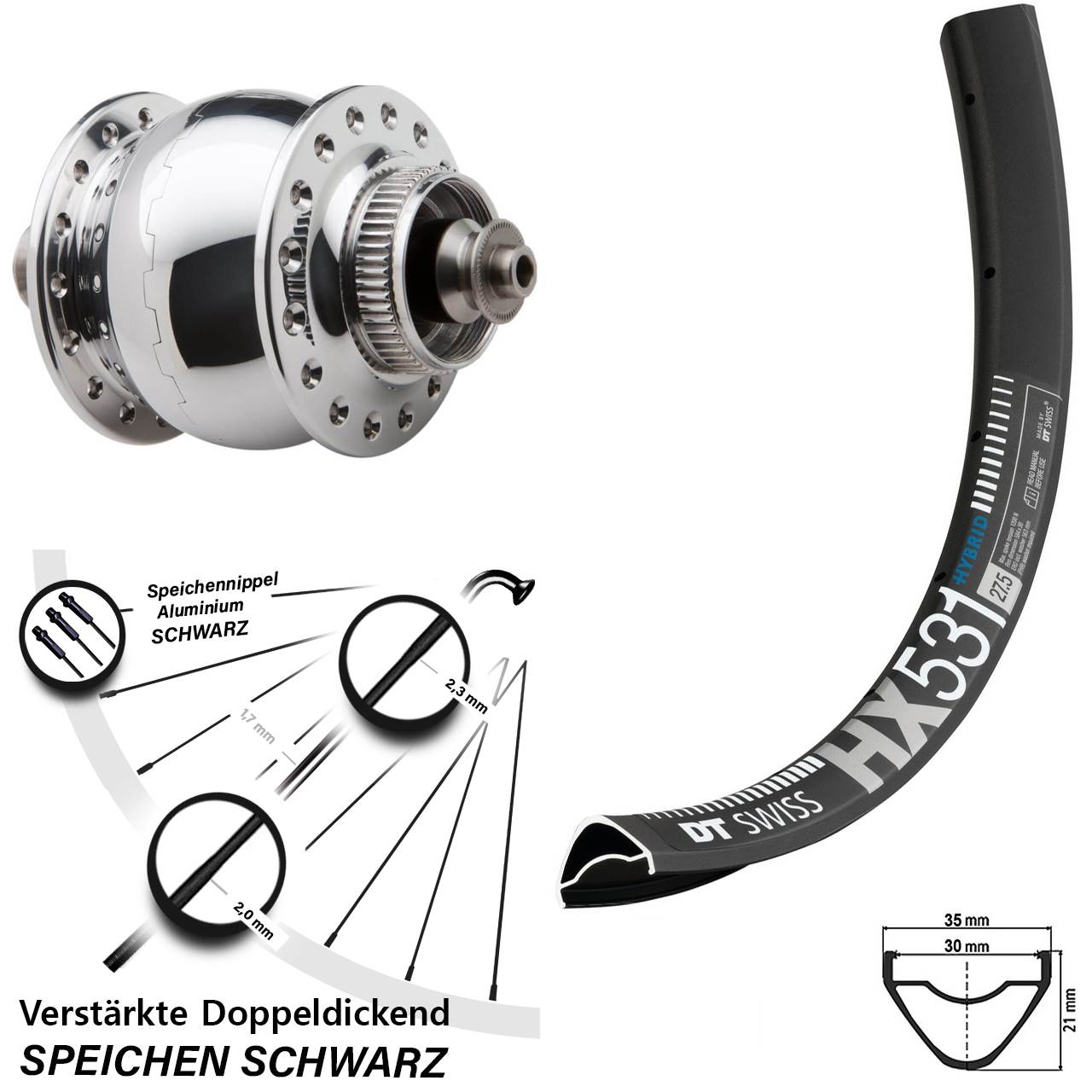 Centerlock Dynamo-Vorderrad QR 29 Zoll DT Swiss HX 531 SON delux
