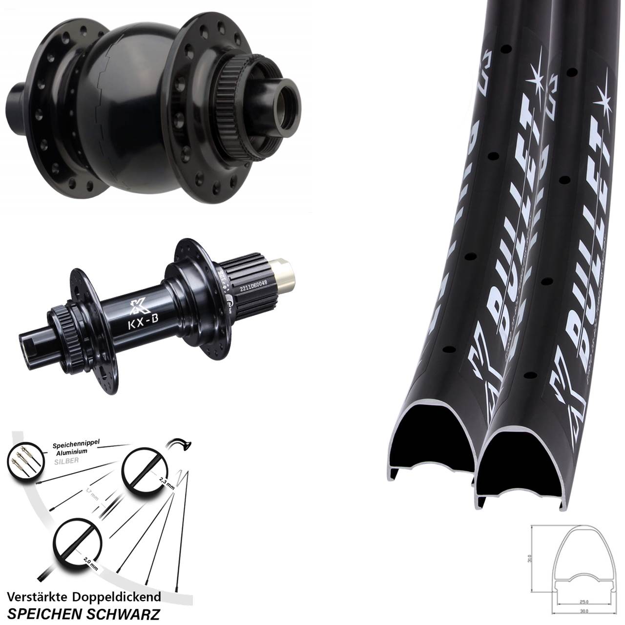 KX-Bullet OS SON 28 Zoll Centerlock Laufradsatz 15x110 12x148 Shimano Micro Spline