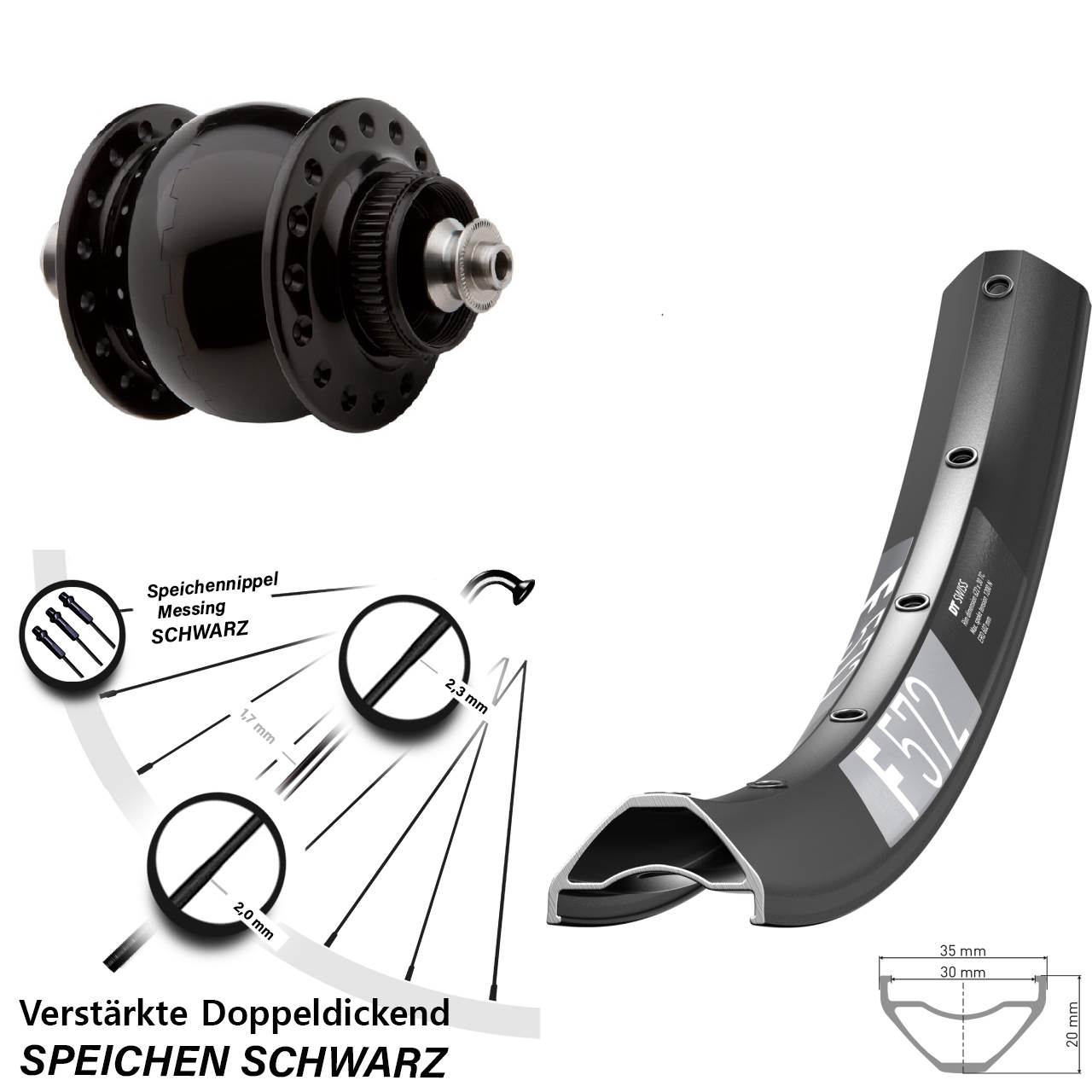 Nabendynamo-Vorderrad Centerlock 29 Zoll DT Swiss F572 SON delux QR