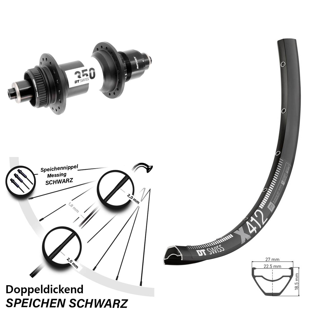 DT Swiss X 412-350 29 Zoll Disc Laufrad für Schnellspanner Boost XD