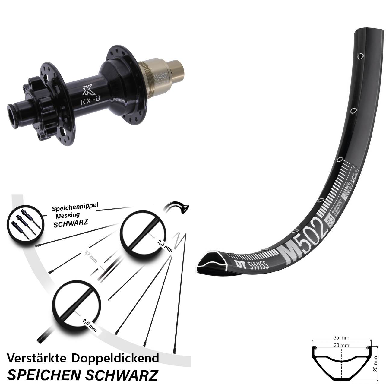 Boost Disc Hinterrad 12x148 27,5 Zoll DT Swiss M502 KX-B SRAM XD
