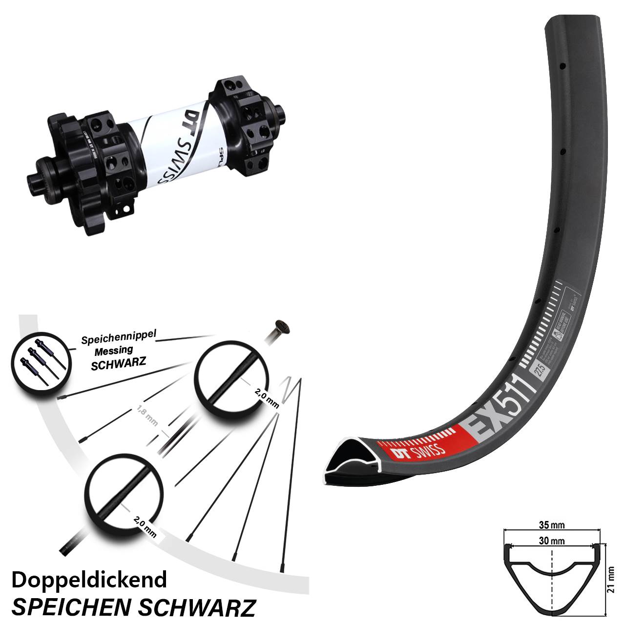 27,5 Zoll Disc-Vorderrad DT Swiss EX 511 und X-1900