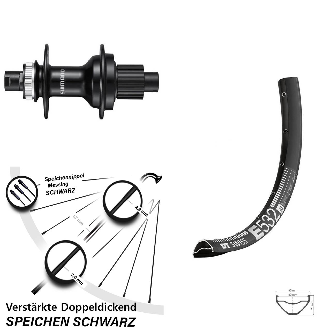 DT Swiss E 532 Shimano FH-MT510 29 Zoll Disc Hinterrad 12x142 Micro Spline