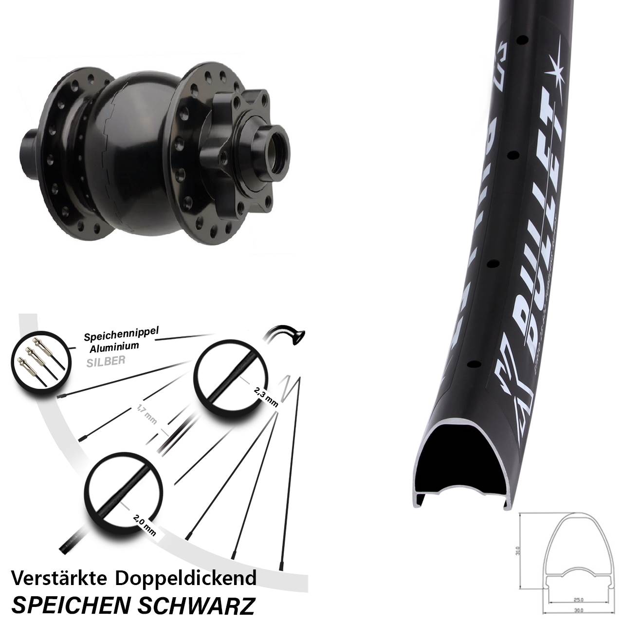 Disc Vorderrad mit Nabendynamo 28 Zoll KX Bullet SON 28 15x110 Boost