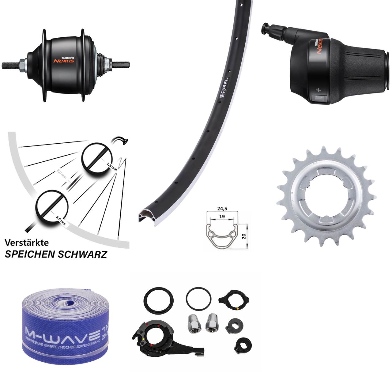 26 Zoll Hinterrad Shimano Nexus 8 Gang Freilauf Gora 19 schwarz
