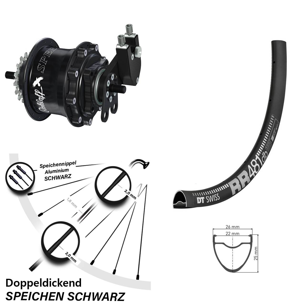 Hinterrad 28 Zoll DT Swiss RR 481 Disc Rohloff Speedhub 500/14 TS DB Tandem schwarz