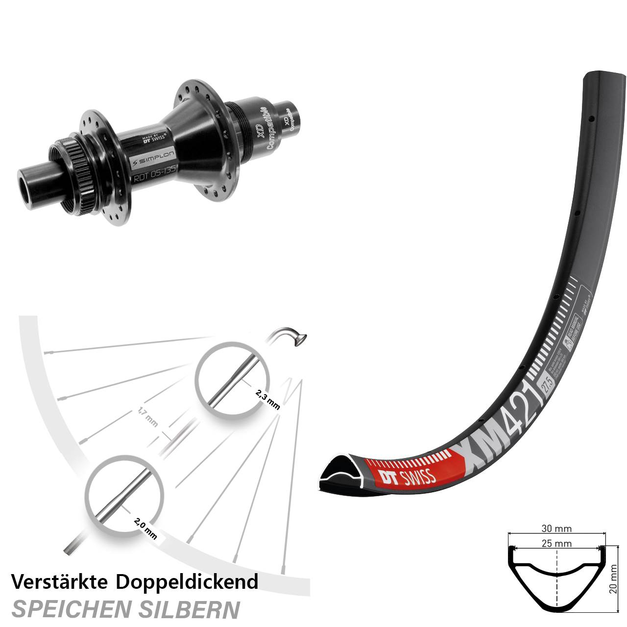 Centerlock Hinterrad 12x142 29 Zoll DT Swiss XM421 DT Swiss 370 XD