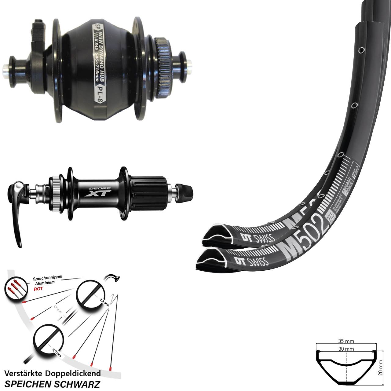 29 Zoll DT Swiss M502 SP PL-8 Shimano FH-M8000 Laufradsatz Disc QR 8-11 fach