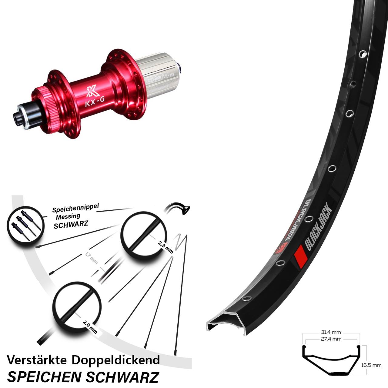 Hinterrad Centerlock 650B Rodi Ready 27 KX-G rot 8-12 fach HG für Schnellspanner