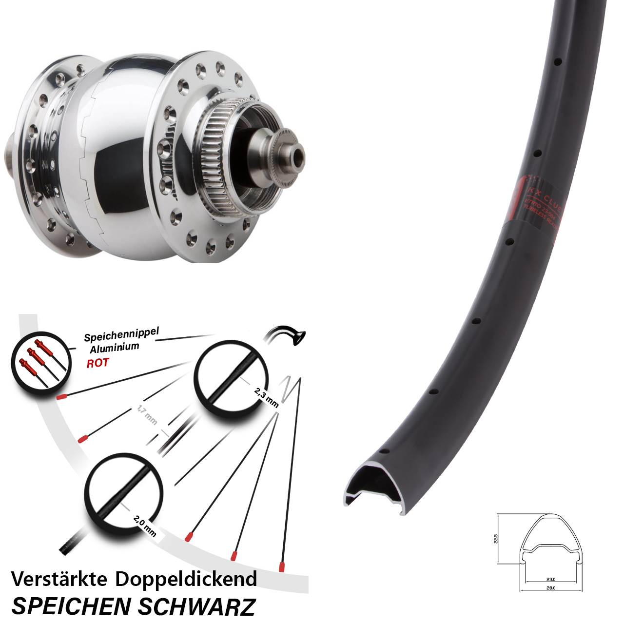 Disc Nabendynamovorderrad 27,5 Zoll KX Clue SON 28 poliert QR