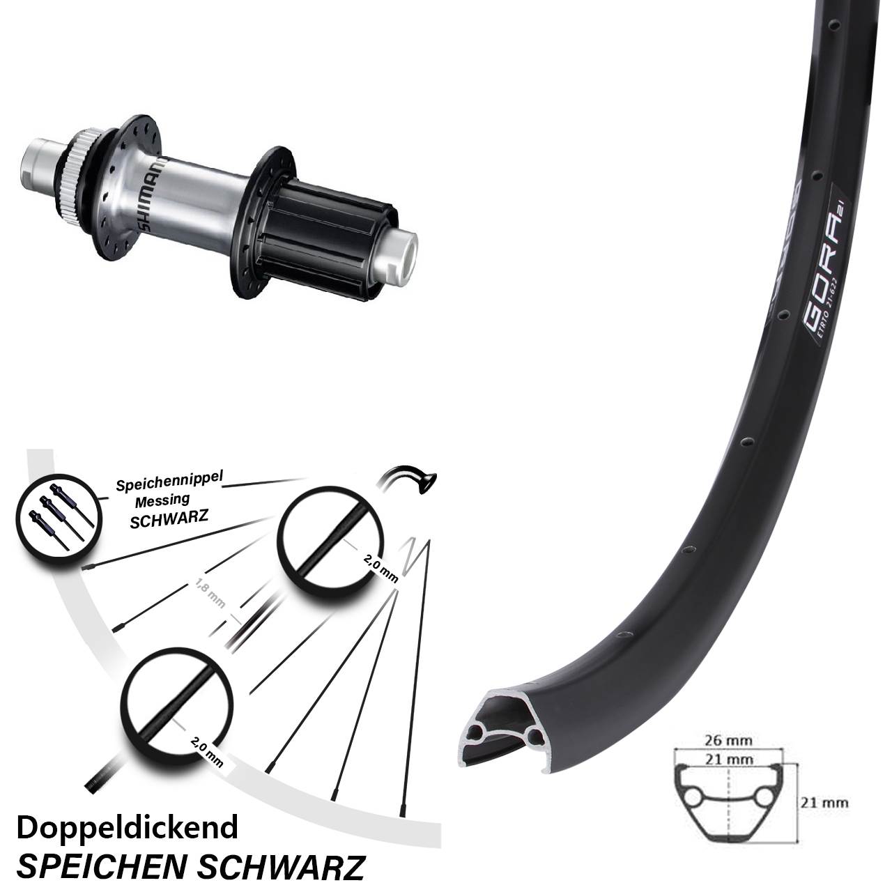 Road Disc Hinterrad 28 Zoll Gravel Gora 21 Shimano FH-RS770 Centerlock 8-12 fach 12x142 mm