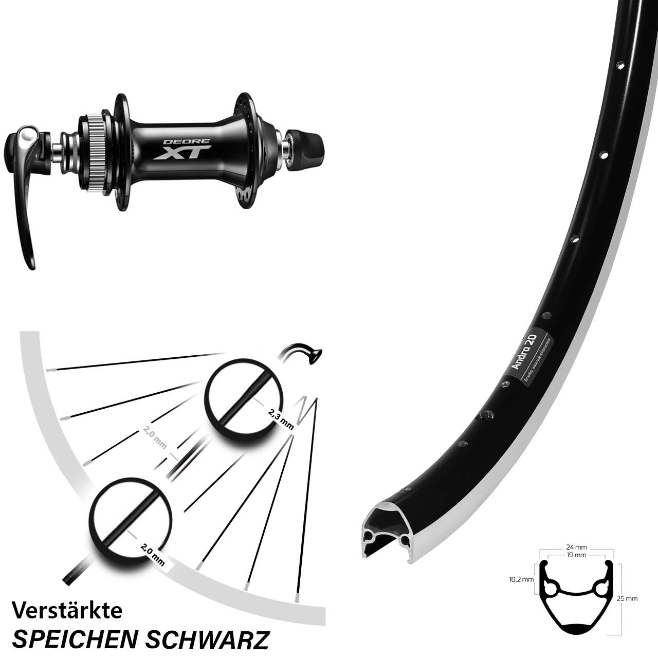 28 Zoll Vorderrad Shimano Deore XT HB-M8000 Ryde Andra 20