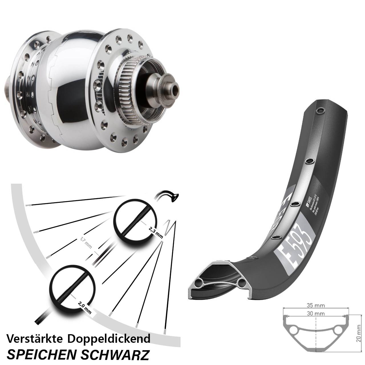 Disc Nabendynamovorderrad 29 Zoll DT Swiss E593 SON delux QR