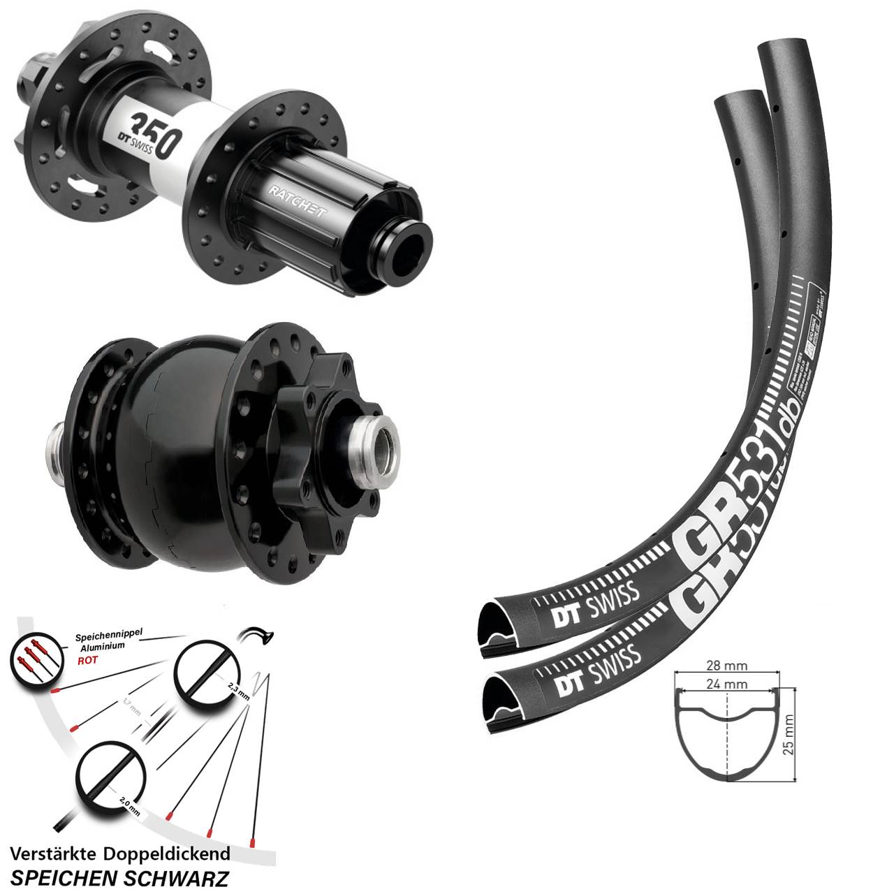 Laufradsatz 6-Loch 29 Zoll DT Swiss GR 531-350 SON 28 8-11 fach HG 12x100/142