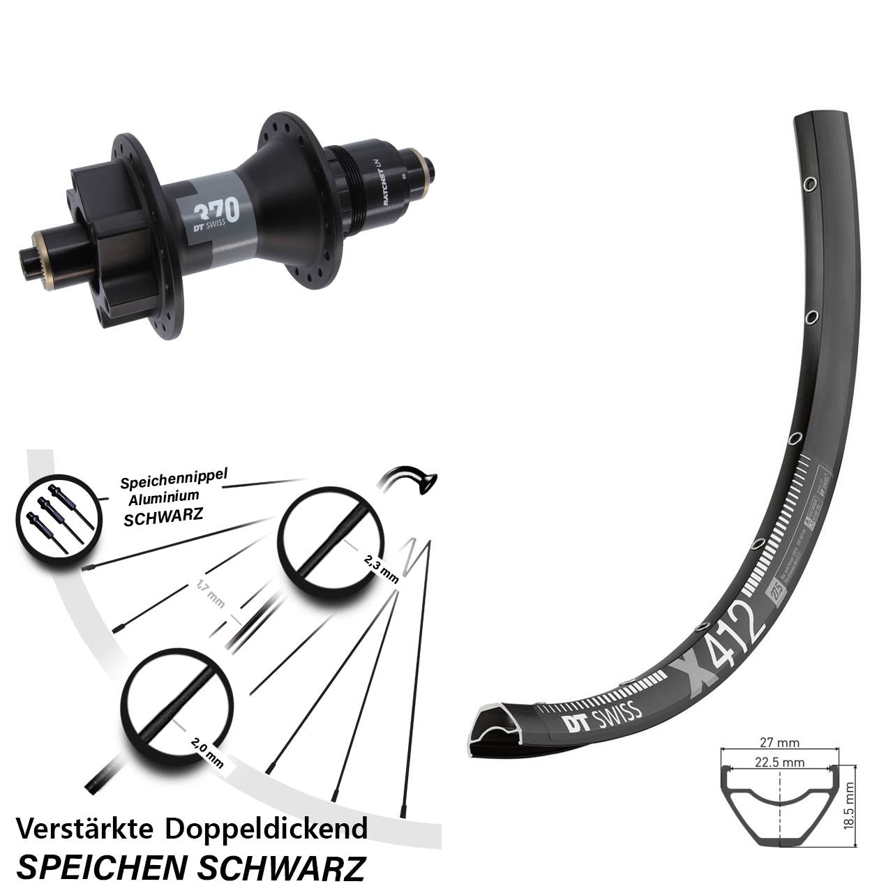 DT Swiss X 412-370 29 Zoll Hinterrad 6-Loch QR SRAM XD