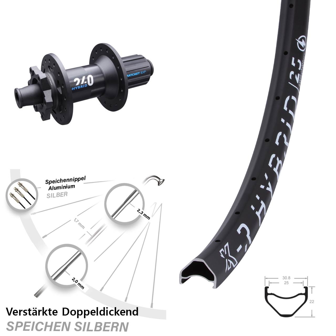27,5 Zoll KX-R Hybrid 25 DT Swiss 240 Boost 6-Loch Hinterrad 12x148 8-11 fach
