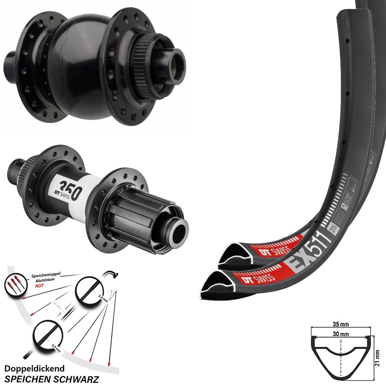 29 Zoll Laufradsatz EX 511 DT Swiss 350 Dynamo SON Boost Centerlock Shimano HG