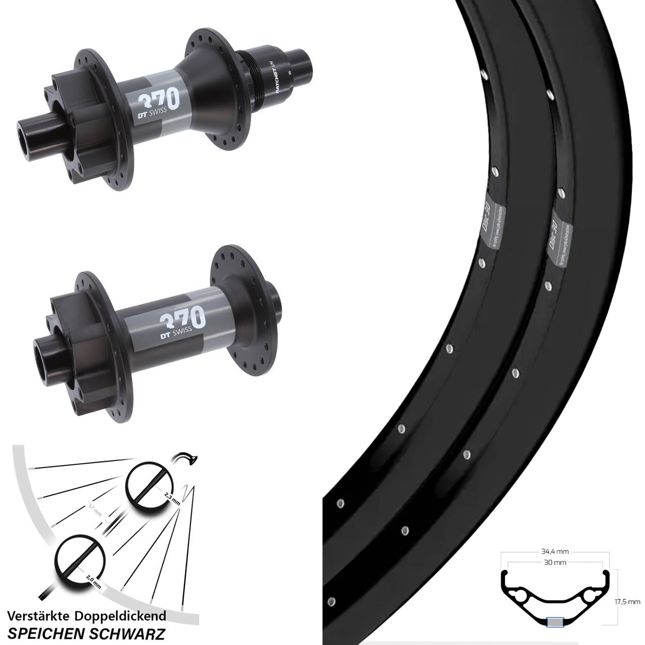 Boost 6-Loch Laufradsatz 15x110 12x148 29 Zoll Ryde Disc 30 DT Swiss 370 XD