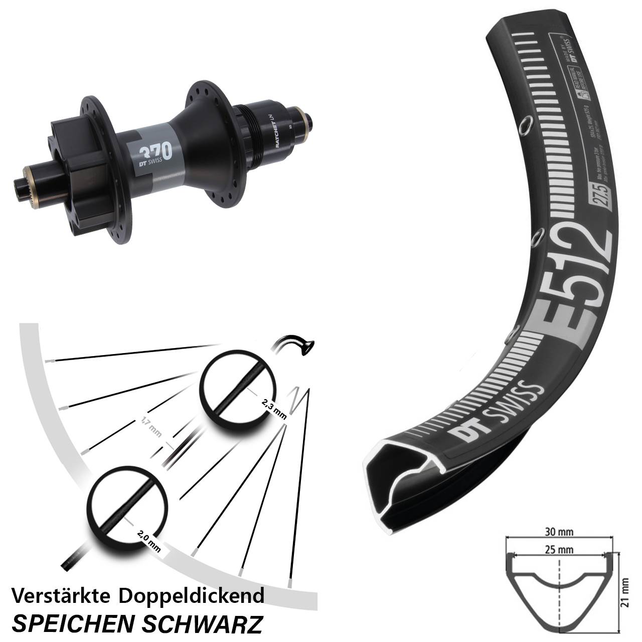29 Zoll Disc Laufrad QR DT Swiss E 512-370 XD