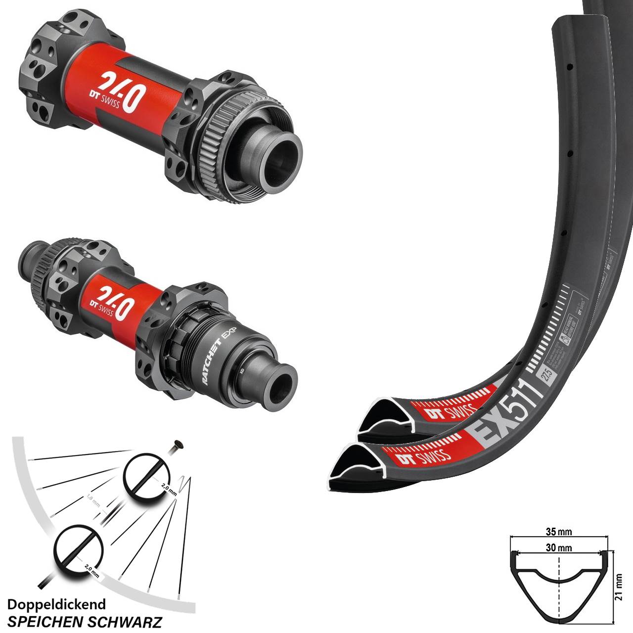 EX 511 DT Swiss Laufradsatz 240 EXP Centerlock Steckachse Straightpull Sram XD 27,5 Zoll
