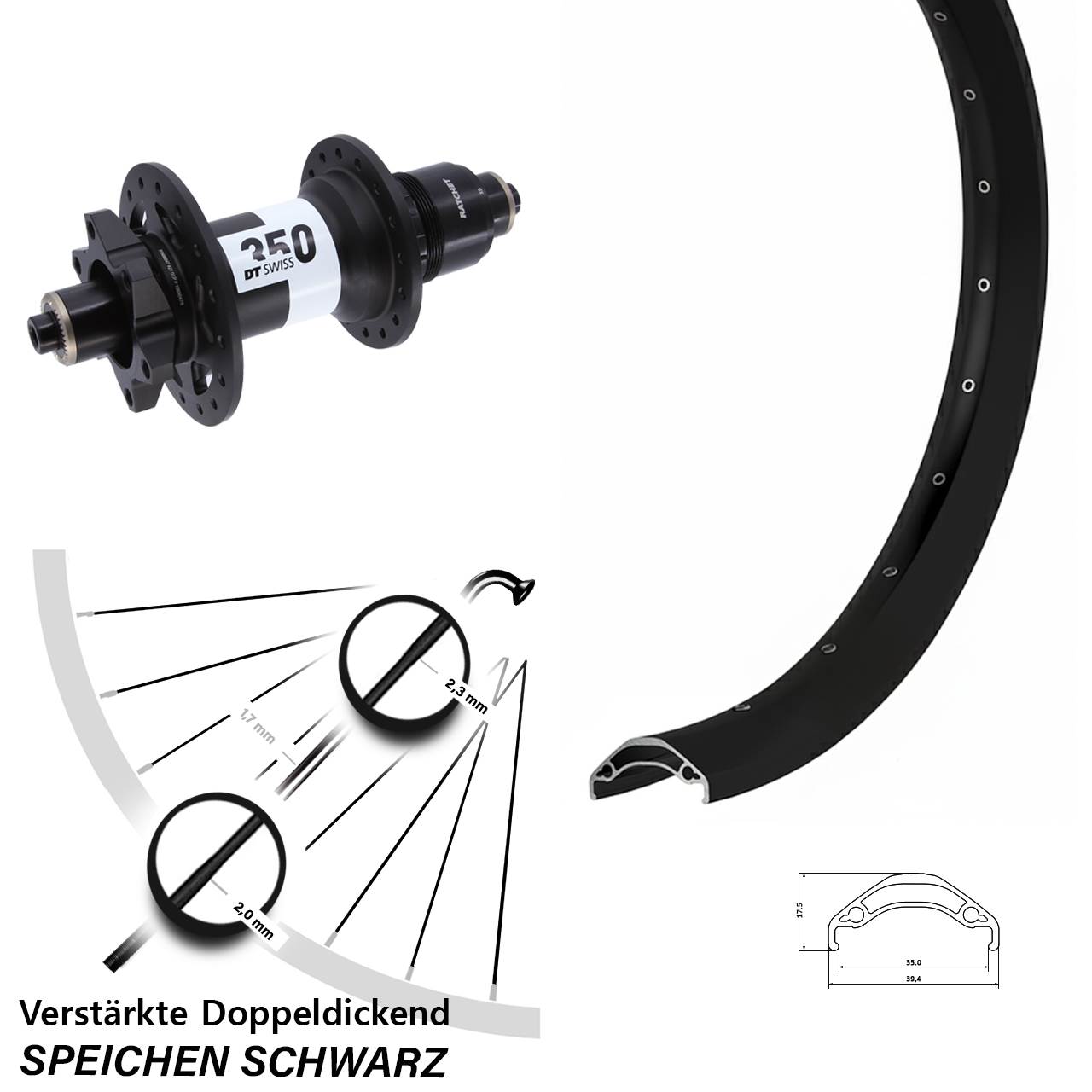 Ryde Disc 35 DT Swiss 350 29 Zoll Hinterrad 6-Loch für Schnellspanner Boost XD 11-12 fach