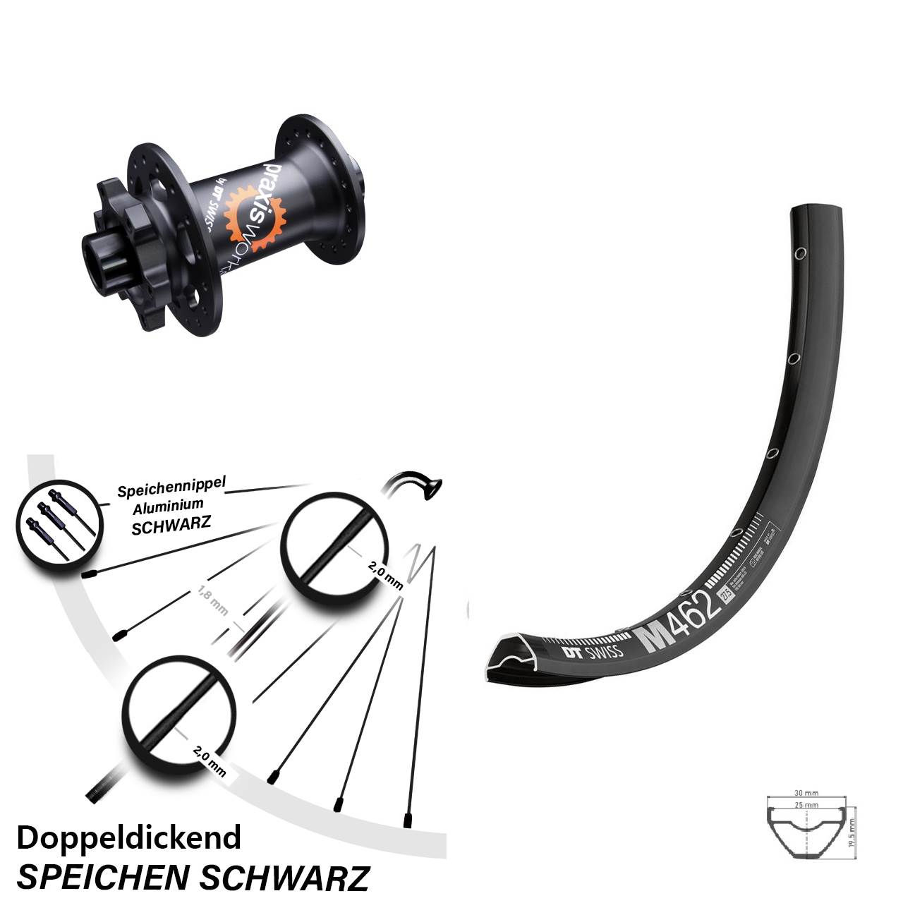 27,5 Zoll DT Swiss M462-350 Vorderrad 6-Loch 15x100
