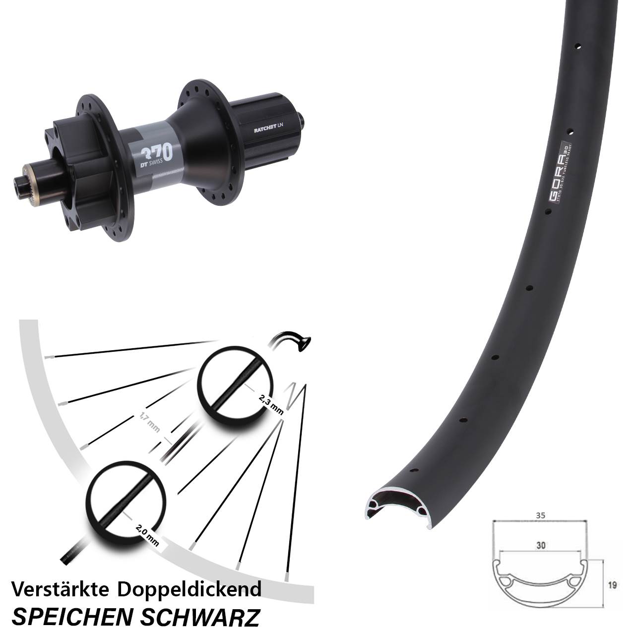 6-Loch Hinterrad für Schnellspanner 26 Zoll Gora 30 DT Swiss 370 8-11 fach HG