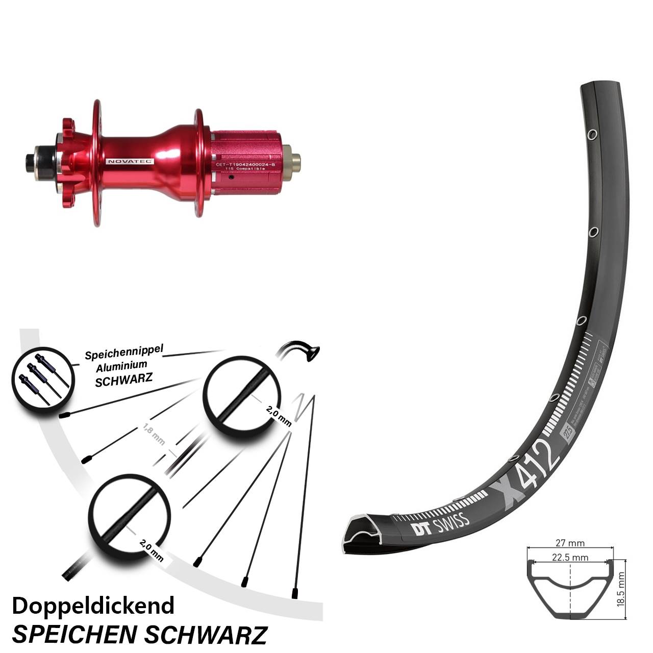 Disc Hinterrad für Schnellspanner 28 Zoll DT Swiss X412 Novatec D792SB 8-12 fach HG