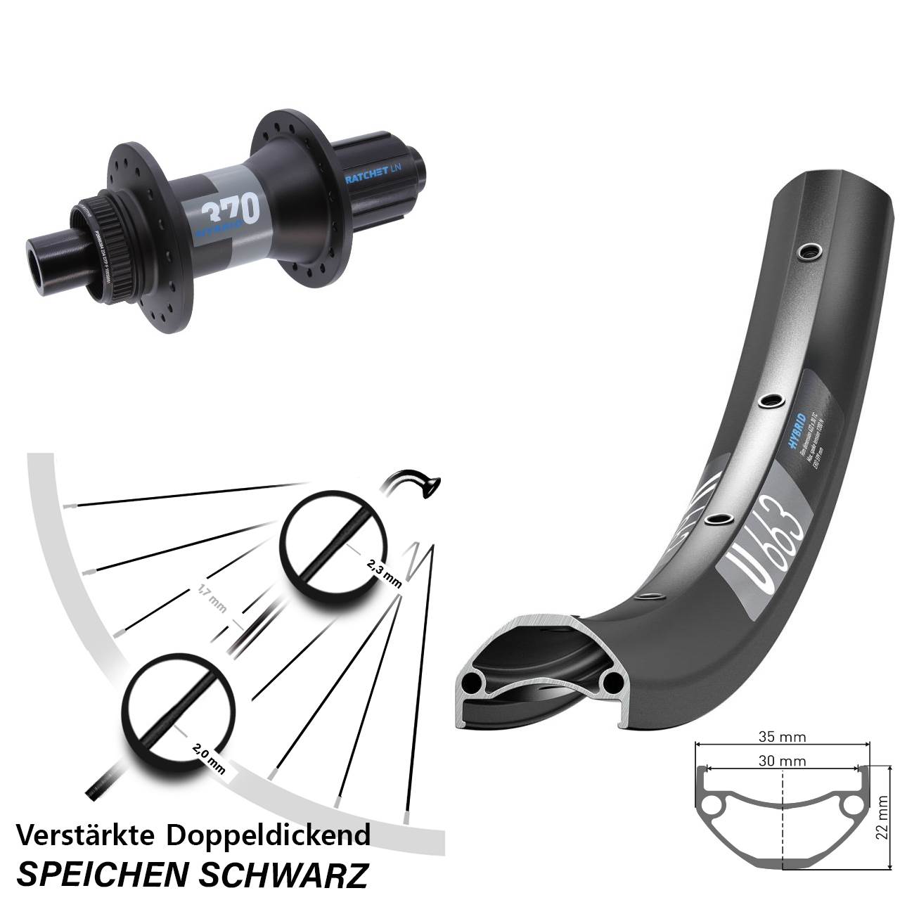 27,5 Zoll DT Swiss U 663-370 Hybrid Hinterrad 12x148 Boost 8-11 fach