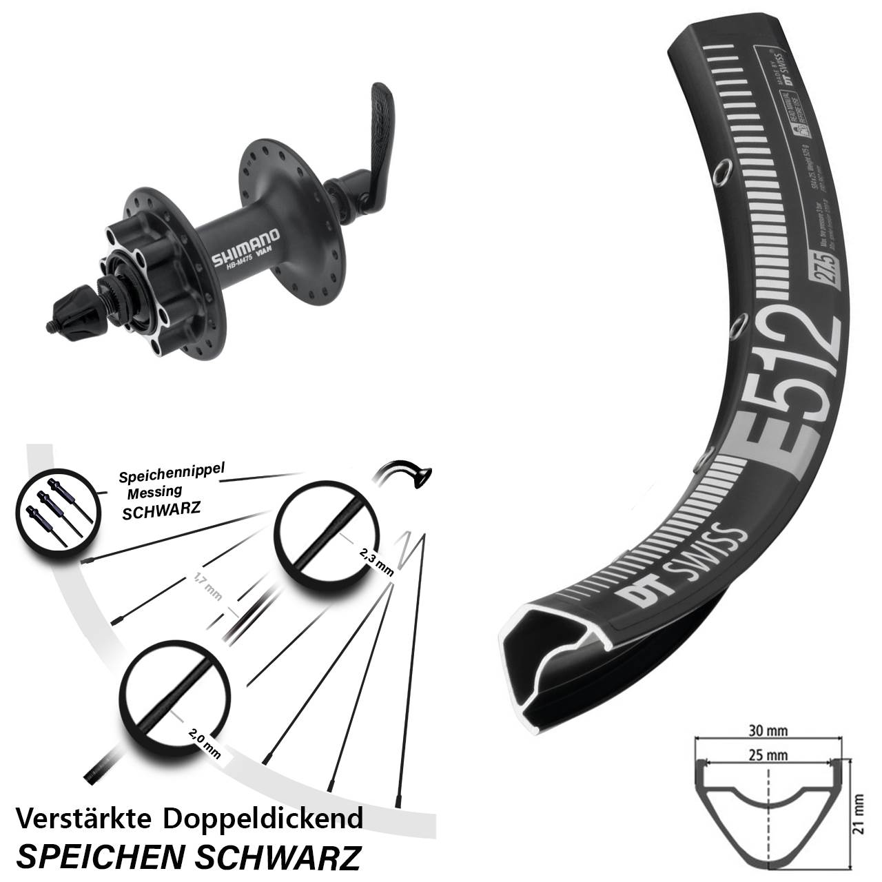 DT Swiss E512 Shimano Alivio 27,5 Zoll Disc Vorderrad QR